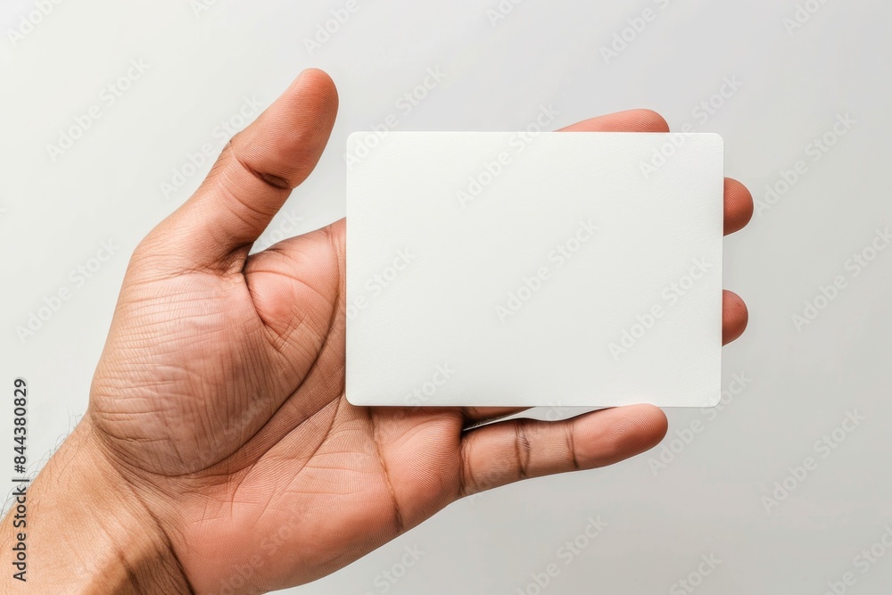 Blank White Card Mockup on Hand created with Generative AI Blank White Card Mockup on Hand created with Generative AI