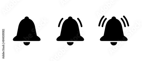 Notification bell icon set in generic style. Alert, ringing concept