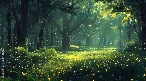 A mesmerizing display of fireflies lighting up a forest clearing © Ammar