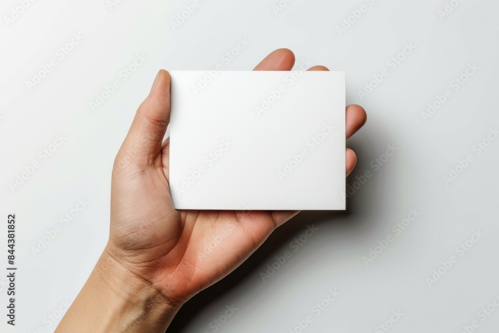 Blank White Card Mockup on Hand created with Generative AI Blank White Card Mockup on Hand created with Generative AI
