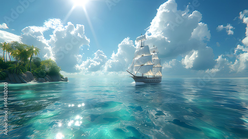 Pirate ship goes to the island