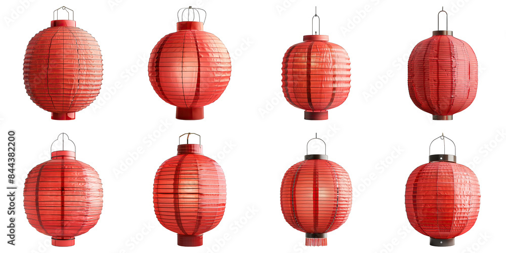 Obraz premium Set of Chinese New Year Lantern Festival isolated on transparent png background. Generative ai