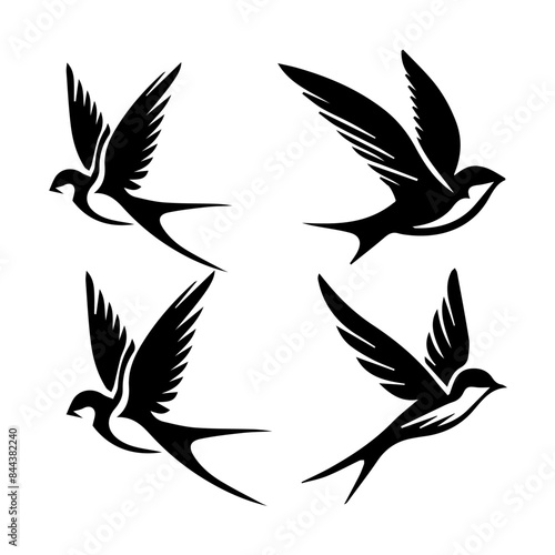 Swallow silhouette set on white background