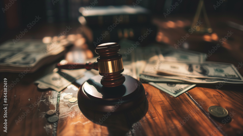 Close Up Portrait of Gavel and Money, Legal Auction for Real Estate Properties, Taxes, Profits, and Home Purchases Concept Close Up Portrait of Gavel and Money, Legal Auction for Real Estate Properties, Taxes, Profits, and Home Purchases Concept