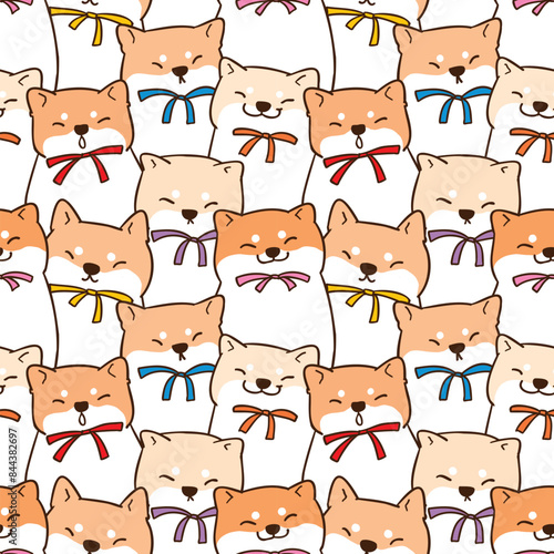 Seamless Pattern of Cute Cartoon Shiba Inu Dog Illustration