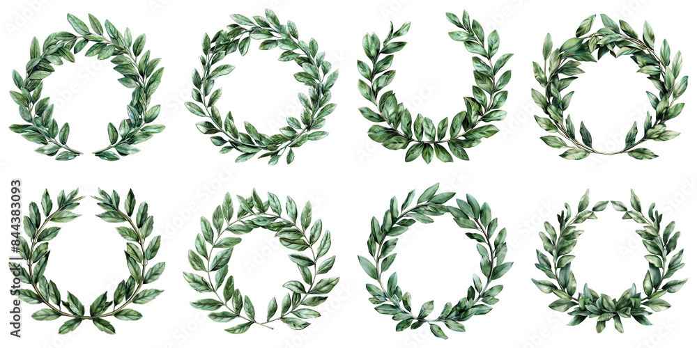 Set of Classic Laurel Wreath Trim isolated on transparent png background. Generative ai Set of Classic Laurel Wreath Trim isolated on transparent png background. Generative ai