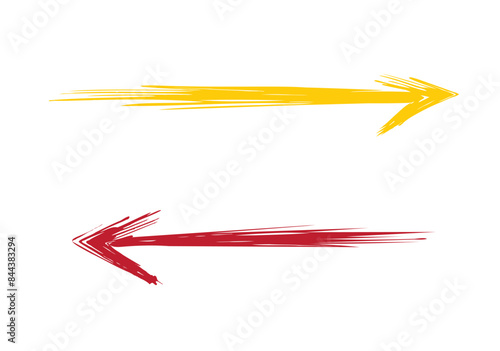 手描き筆タッチのざっくり矢印素材/左右/赤・黄