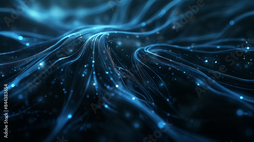 Abstract dots and lines, cyberspace, digital, waves, flowing particles with lines and dots, 3D background, technology, big data visualization. artificial intelligence