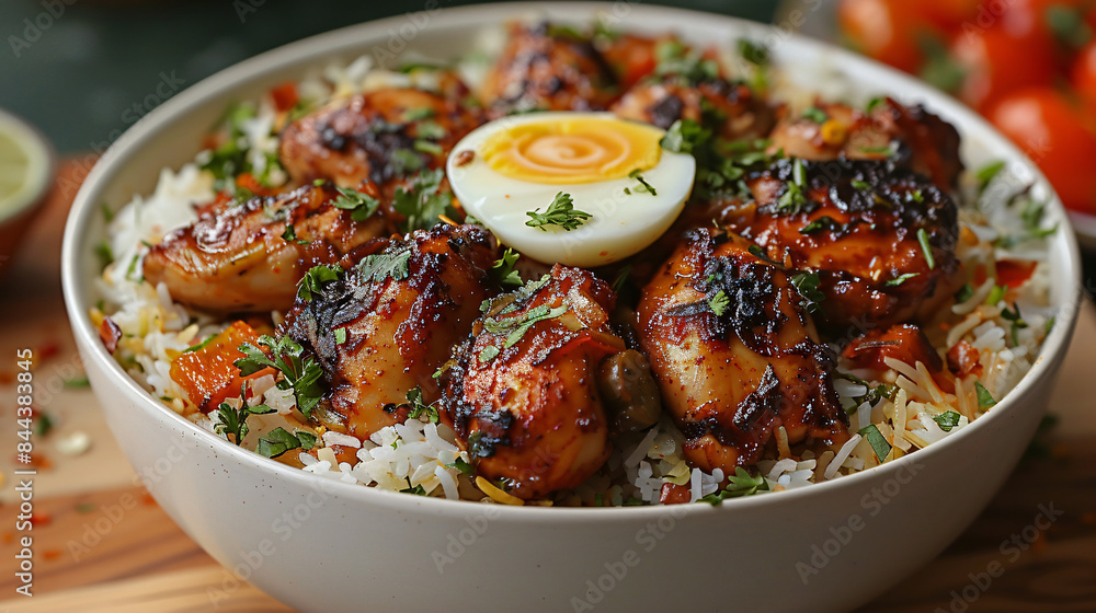 Chicken Spicy Biryani on dinning table Chicken Spicy Biryani on dinning table