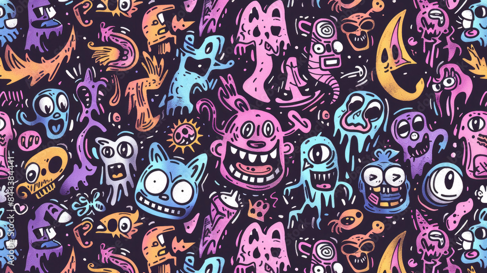 Colorful Funky Doodles Pattern. Whimsical and Fun Art Design Colorful Funky Doodles Pattern. Whimsical and Fun Art Design
