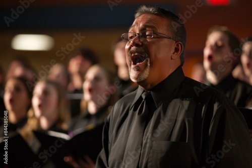 A Moment of Passion: A Male Choir Singer Belting Out a Note in the Midst of a Performance