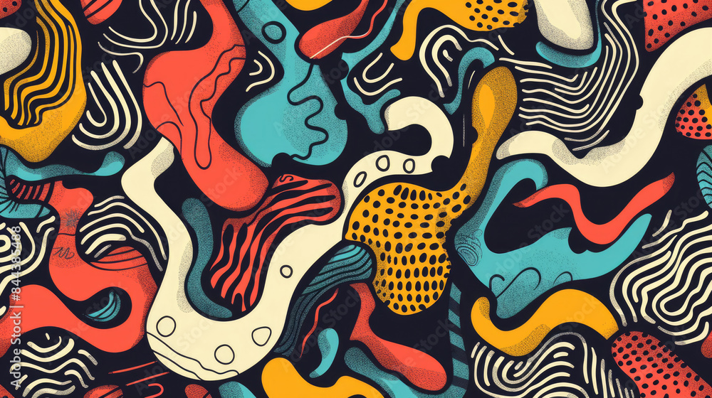Colorful Funky Doodles Pattern. Whimsical and Fun Art Design Colorful Funky Doodles Pattern. Whimsical and Fun Art Design