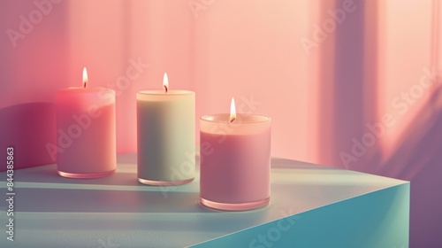 Wallpaper Mural Burning candle on pink background with flowers. Valentine's day, vintage style Torontodigital.ca