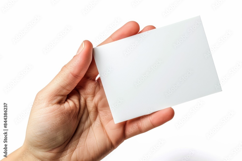 Obraz premium Blank White Card Mockup on Hand created with Generative AI