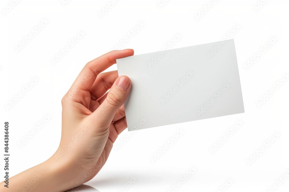 Obraz premium Blank White Card Mockup on Hand created with Generative AI