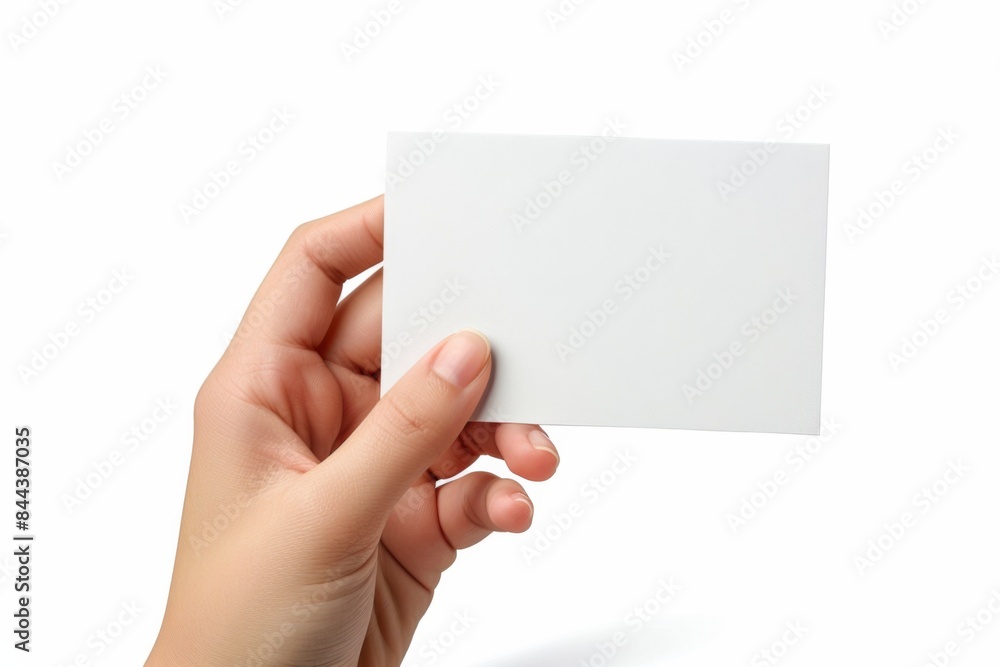 Fototapeta premium Blank White Card Mockup on Hand created with Generative AI