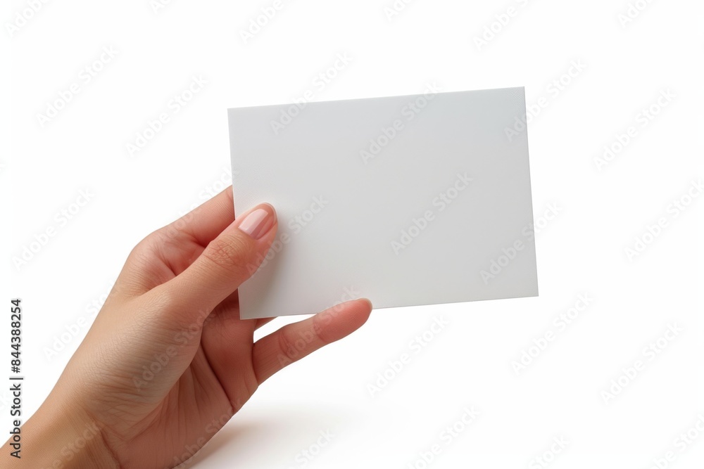 Blank White Card Mockup on Hand created with Generative AI Blank White Card Mockup on Hand created with Generative AI