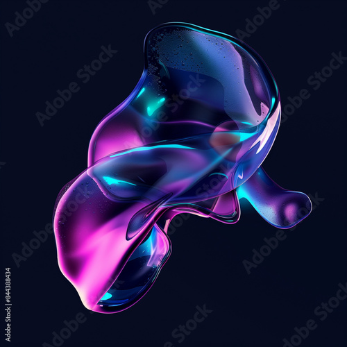 Abstract technical figure of liquid suspension shape, blue purple tone