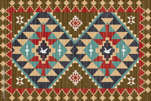 Ikat Navajo  tribal vector seamless pattern. Native American ornament. Ethnic South Western decor style. Ikat Boho geometric ornament. Vector seamless pattern. Mexican blanket, Woven carpet