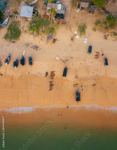 Aerial drone view of beach scenery at Pantai Jambu Bongkok, Marang, Terengganu, Malaysia photo