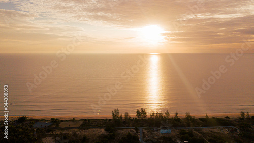 Aerial drone view of beach scenery at Pantai Jambu Bongkok, Marang, Terengganu, Malaysia photo