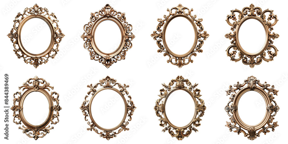 Set of Elegant Victorian Frame Decorations isolated on transparent png background. Generative ai Set of Elegant Victorian Frame Decorations isolated on transparent png background. Generative ai