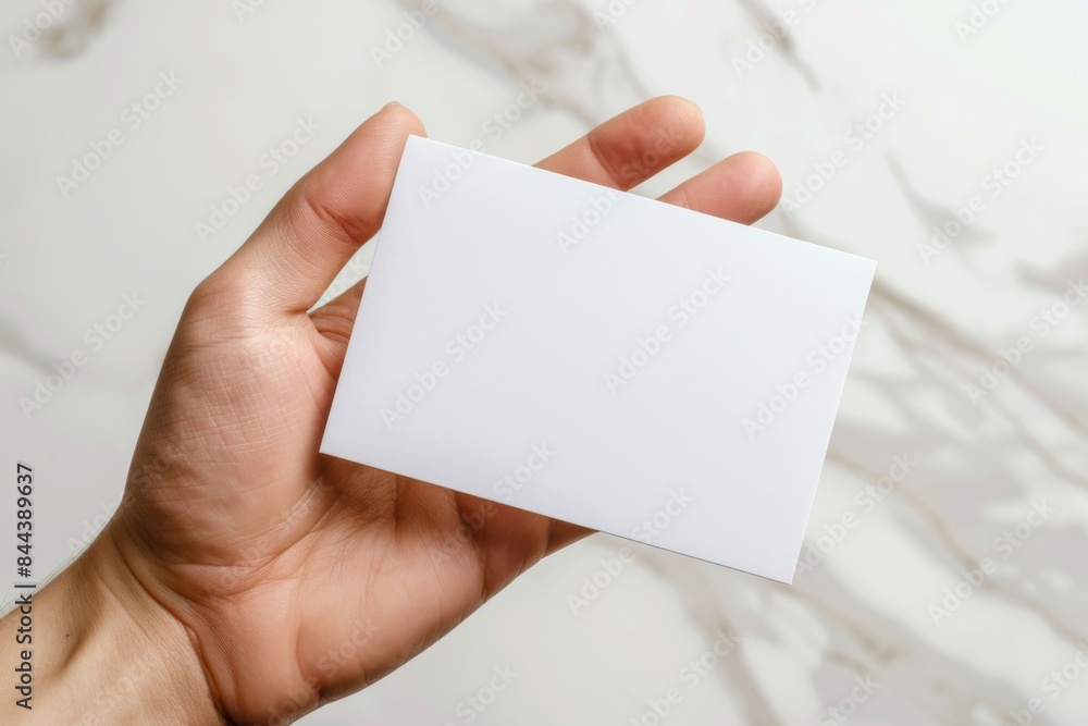 Blank White Card Mockup on Hand created with Generative AI Blank White Card Mockup on Hand created with Generative AI