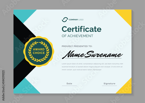 modern blue certificate design template. certificate of appreciation with gold badge