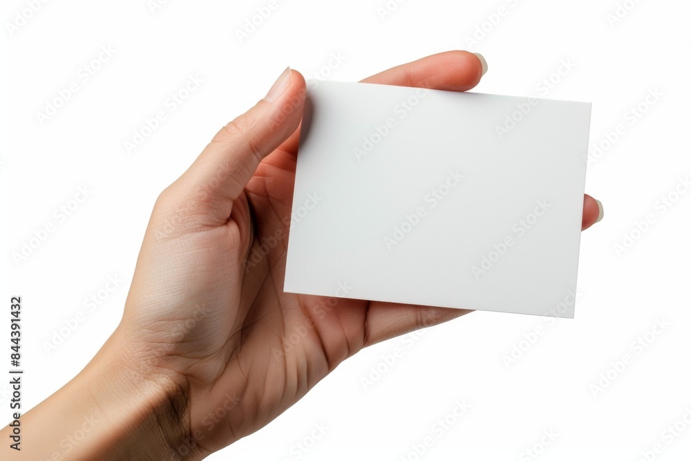 Blank White Card Mockup on Hand created with Generative AI Blank White Card Mockup on Hand created with Generative AI