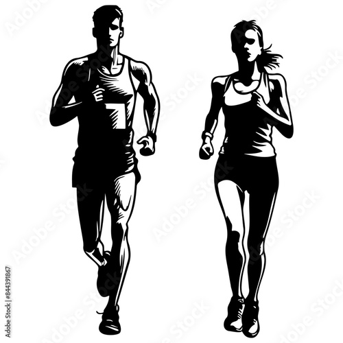 Male and Female Runners Silhouette.