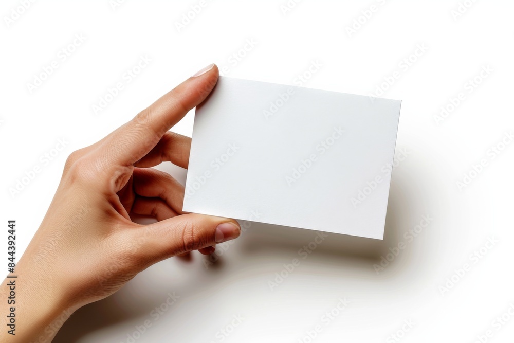 Blank White Card Mockup on Hand created with Generative AI Blank White Card Mockup on Hand created with Generative AI