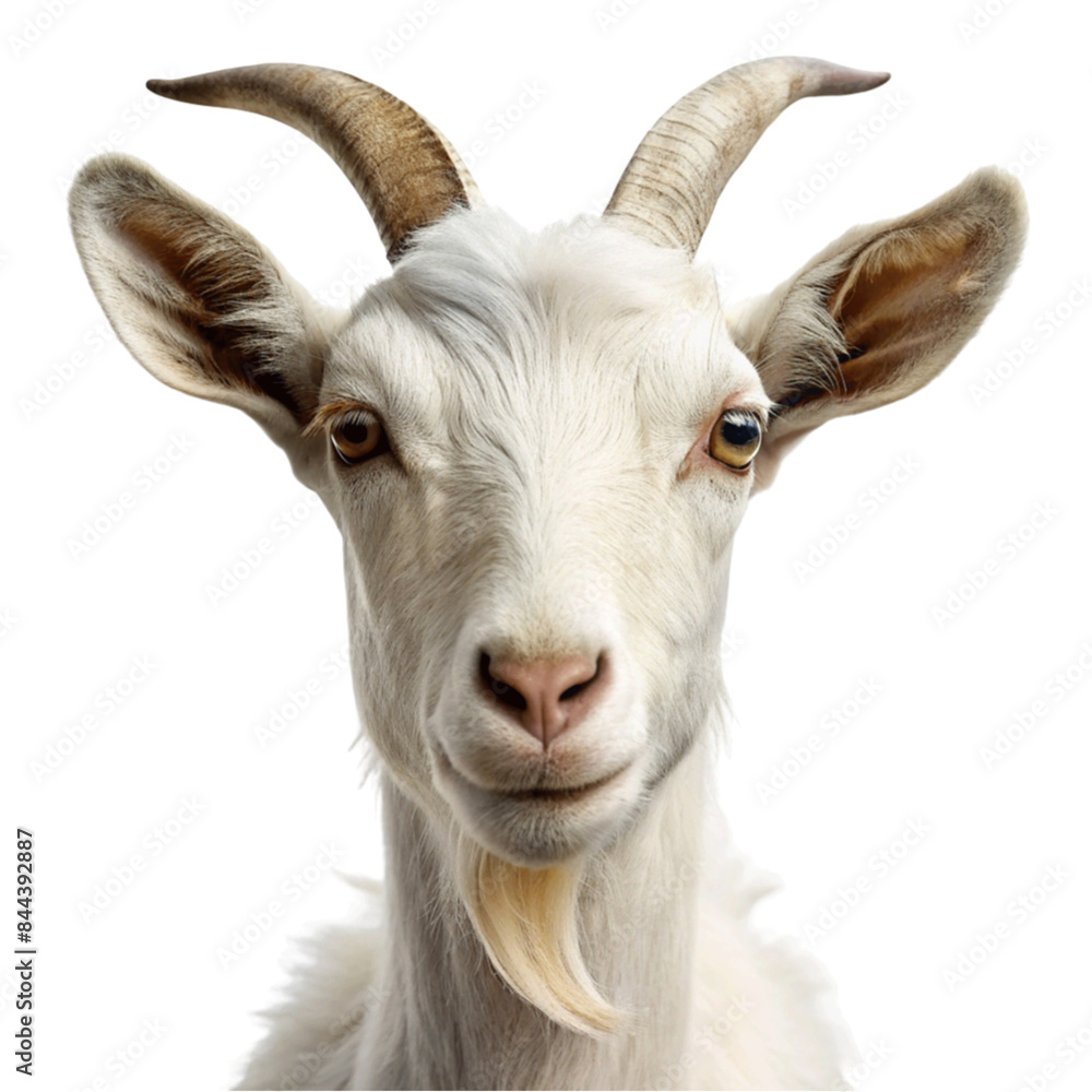 Fototapeta premium Animal white goat Portrait isolated on Transparent background.
