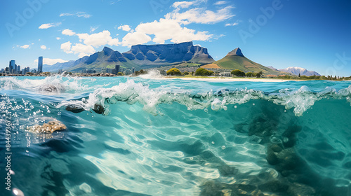 A beautiful ocean with a mountain in the background