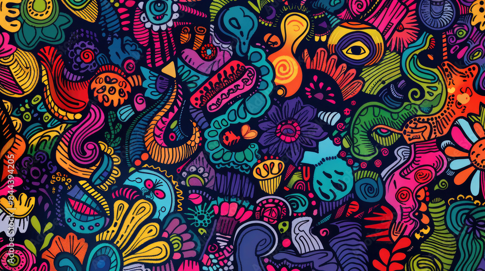 Fototapeta premium Expressive and Colorful Doodle Art Mural Pattern