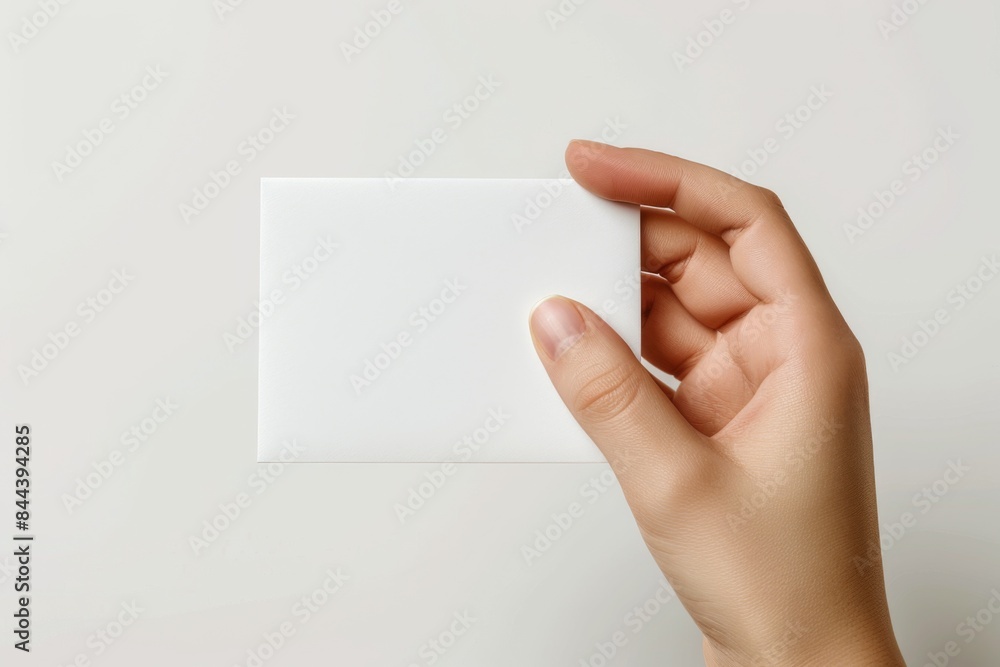 Fototapeta premium Blank White Card Mockup on Hand created with Generative AI