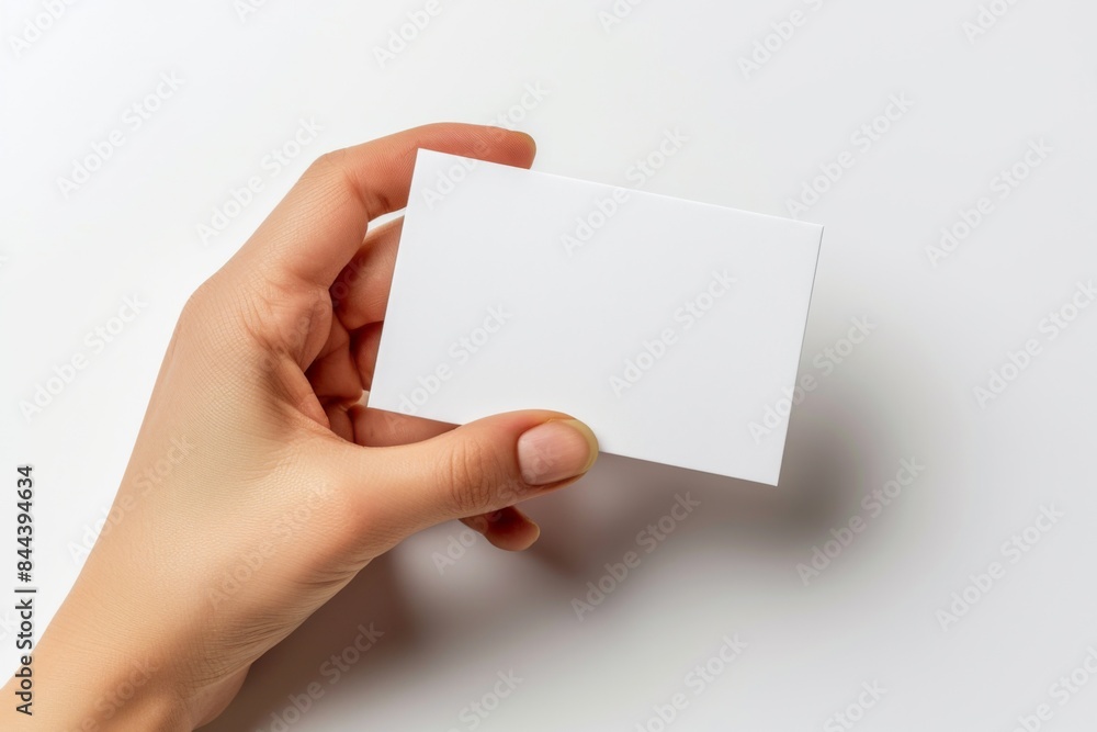 Fototapeta premium Blank White Card Mockup on Hand created with Generative AI