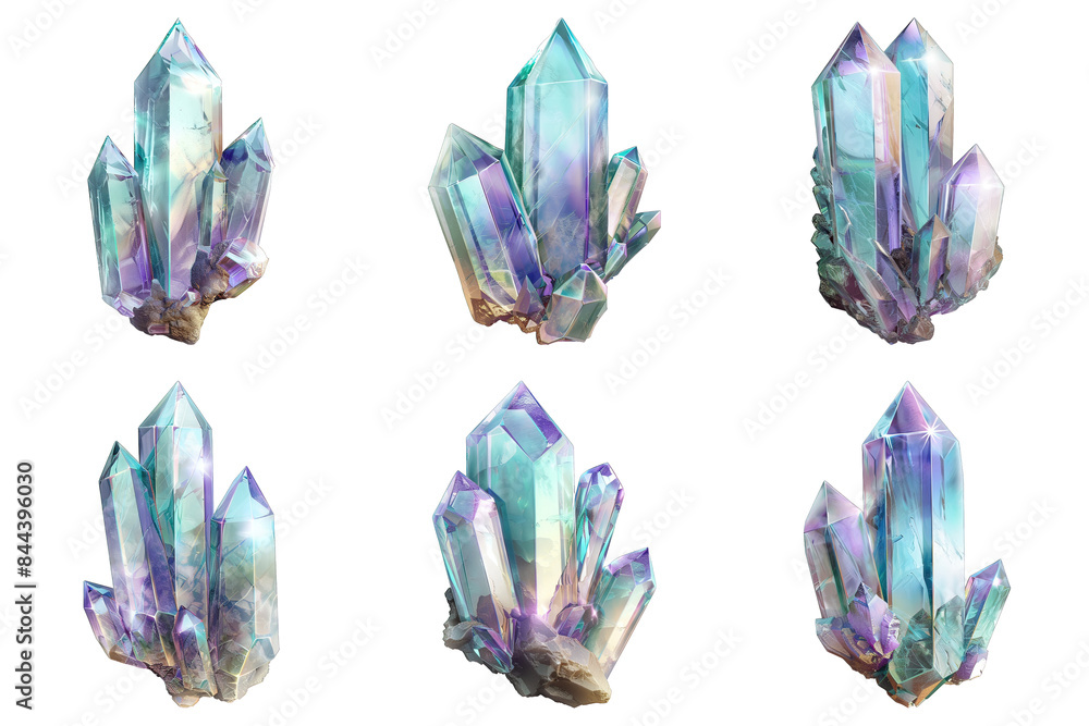 Fototapeta premium Set of Mystical Crystal Trim isolated on transparent png background. Generative ai