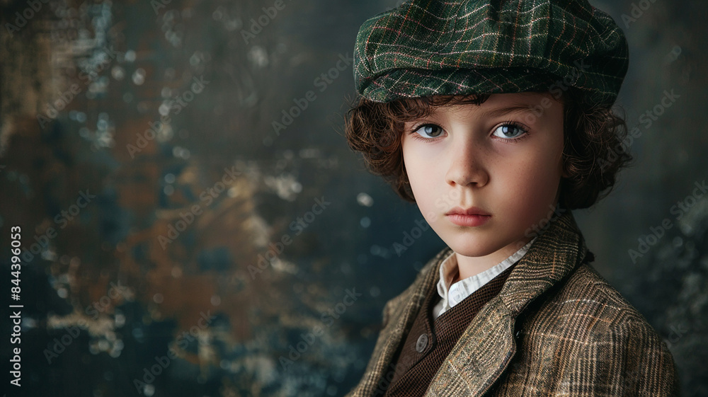 Little African-American detective with magnifier on color background Little African-American detective with magnifier on color background