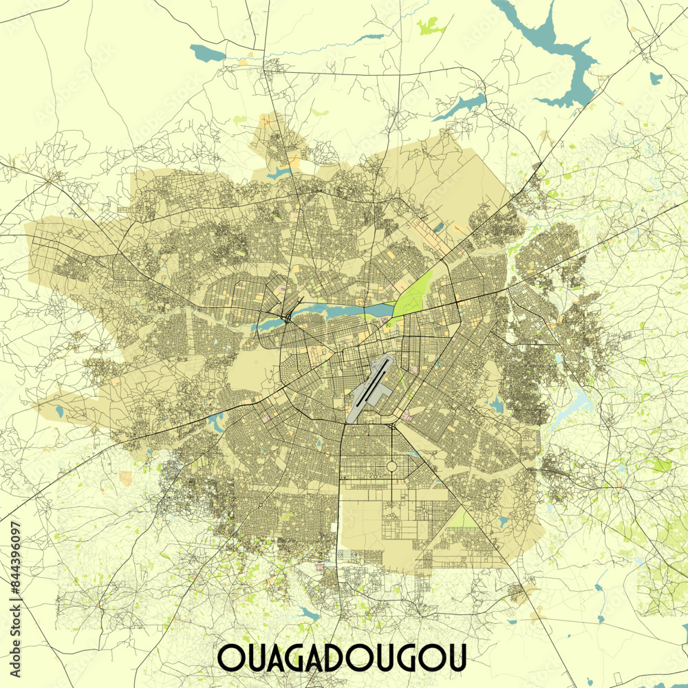 Naklejka premium Ouagadougou, Burkina Faso map poster art