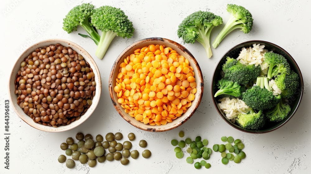 Realistic illustration of a gluten-free, high-fiber meal featuring brown rice, lentils, and steamed broccoli. The minimalistic design focuses on the simplicity and health benefits of a gluten-free