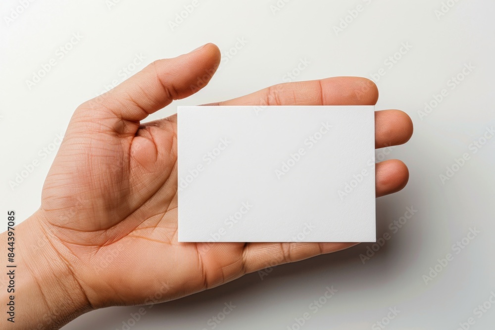 Obraz premium Blank White Card Mockup on Hand created with Generative AI