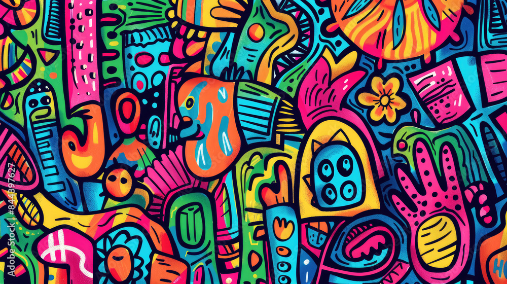 Expressive and Colorful Doodle Art Mural Pattern Expressive and Colorful Doodle Art Mural Pattern