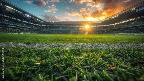 Sports and Athletic Excellence: A football on a green field in the stadium.