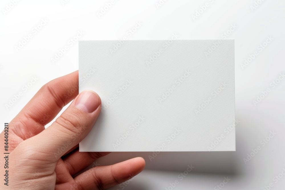 Fototapeta premium Blank White Card Mockup on Hand created with Generative AI
