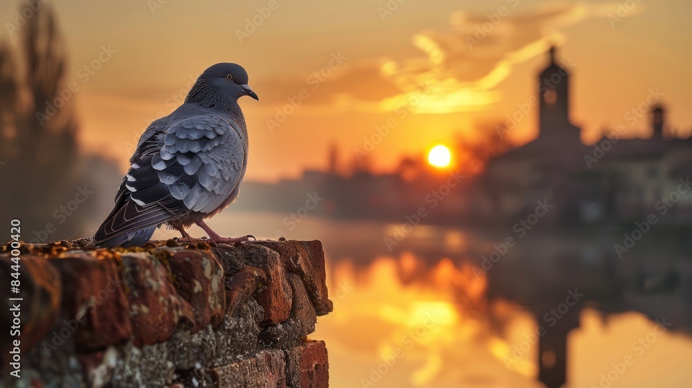 Fototapeta premium Pigeons perched on the wall