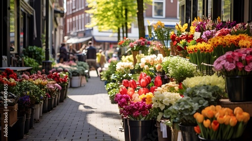 Colorful flowers at flower market in Amsterdam