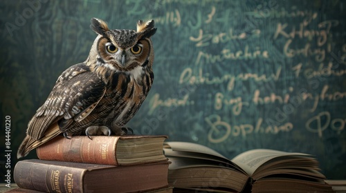 Wallpaper Mural A wise owl perched on a book. Symbol of knowledge, wisdom, education. Torontodigital.ca
