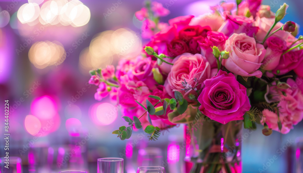 Obraz premium A vase of pink flowers sits on a table