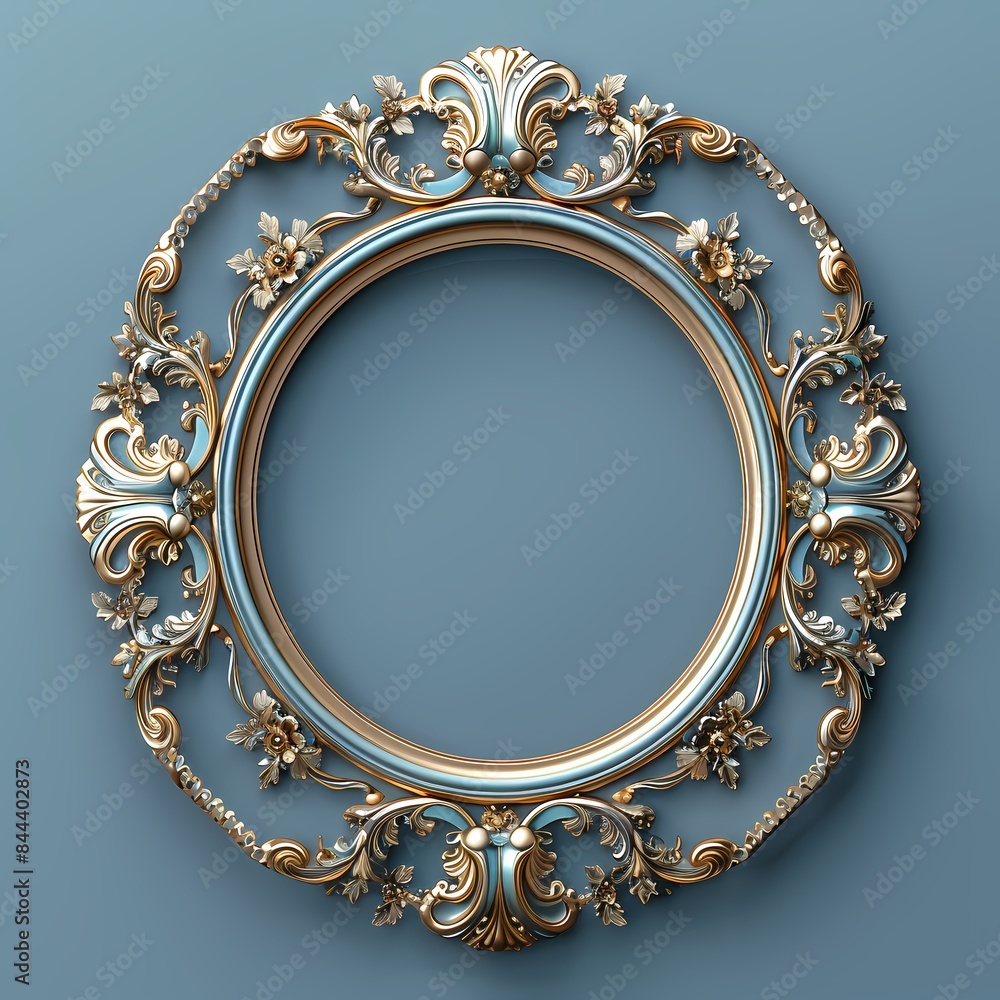 Mock up empty oval shaped picture painting frame border, on turquoise background, gold and white Louis luxury style Mock up empty oval shaped picture painting frame border, on turquoise background, gold and white Louis luxury style