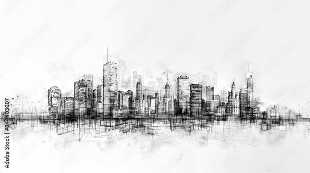 Obraz premium Architectural vector depicting a modern cityscape in the background with detailed drawings